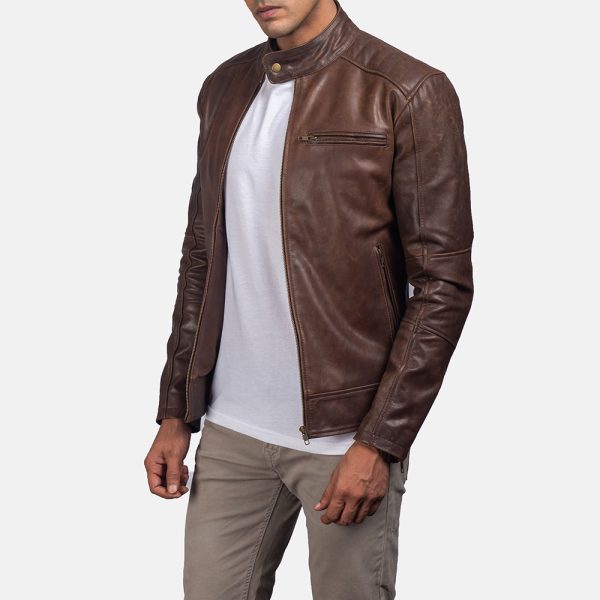 Dean Brown Leather Biker Jacket - Image 3