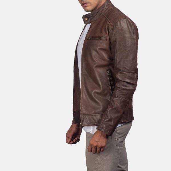 Dean Brown Leather Biker Jacket - Image 4