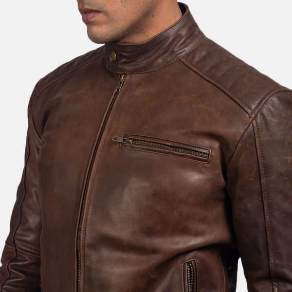 Dean Brown Leather Biker Jacket - Image 6