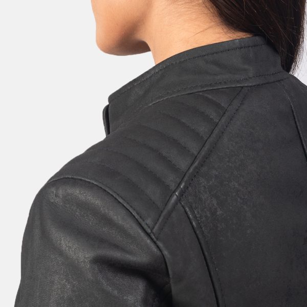 Kelsee Distressed Black Leather Biker Jacket - Image 6