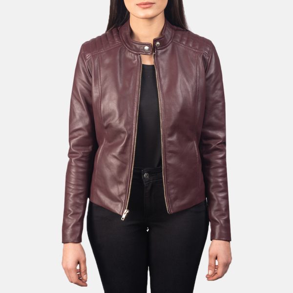 Kelsee Maroon Leather Biker Jacket