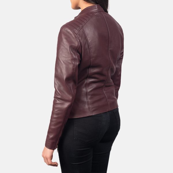 Kelsee Maroon Leather Biker Jacket - Image 5