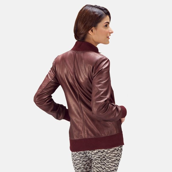 Reida Maroon Leather Bomber Jacket - Image 2