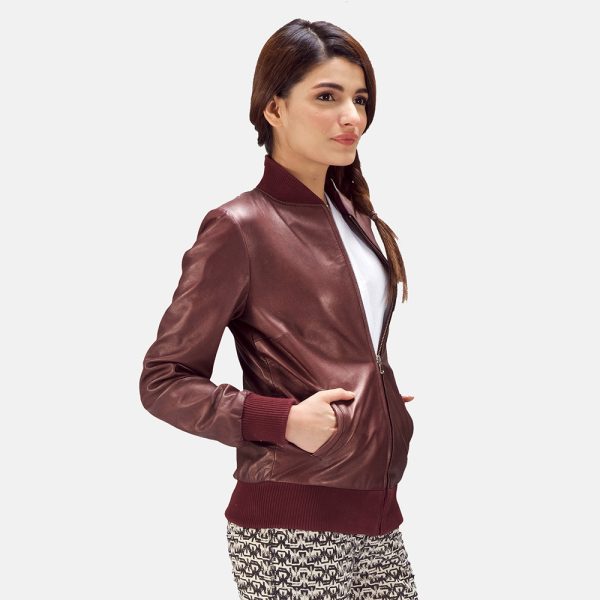 Reida Maroon Leather Bomber Jacket - Image 5