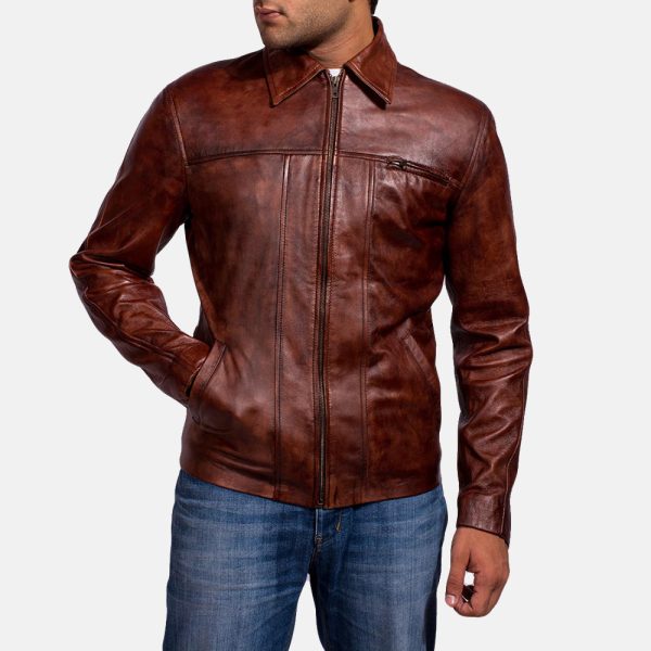 Abstract Maroon Leather Jacket - Image 2