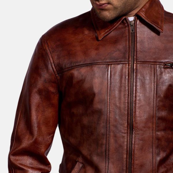 Abstract Maroon Leather Jacket - Image 3