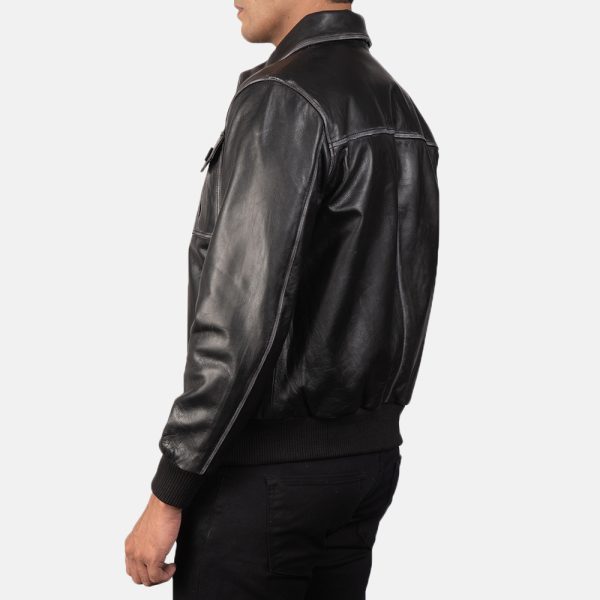 Aaron Black Leather Bomber Jacket - Image 5