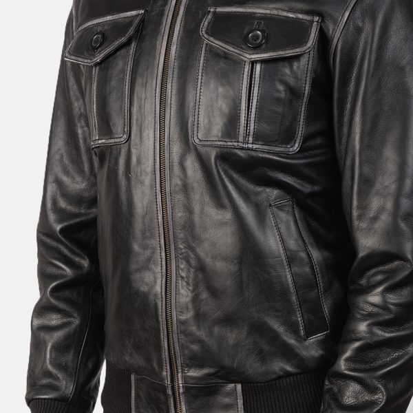 Aaron Black Leather Bomber Jacket - Image 7