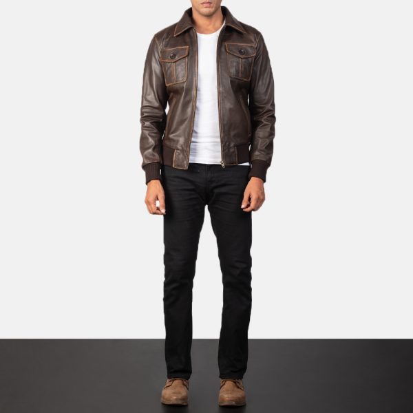 Aaron Brown Leather Bomber Jacket - Image 2