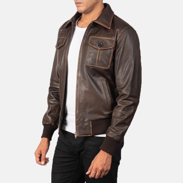 Aaron Brown Leather Bomber Jacket - Image 4