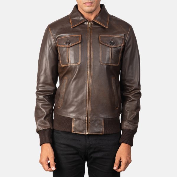 Aaron Brown Leather Bomber Jacket - Image 6