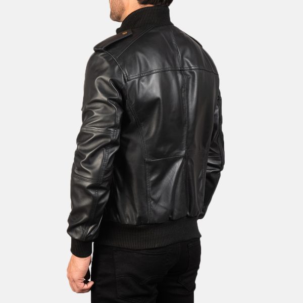 Agent Shadow Black Leather Bomber Jacket - Image 5