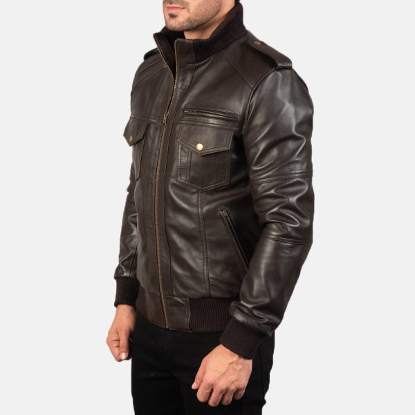 Agent Shadow Brown Leather Bomber Jacket - Image 4