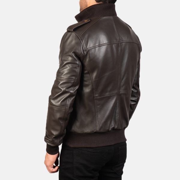 Agent Shadow Brown Leather Bomber Jacket - Image 5