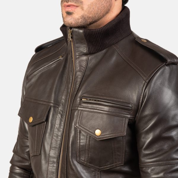 Agent Shadow Brown Leather Bomber Jacket - Image 6