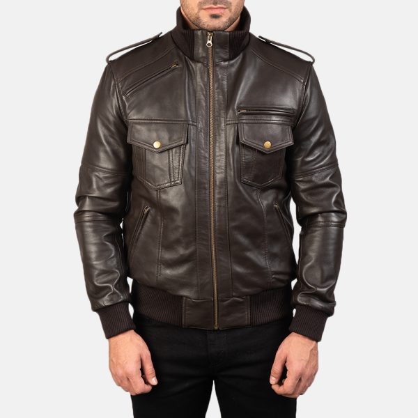 Agent Shadow Brown Leather Bomber Jacket - Image 7