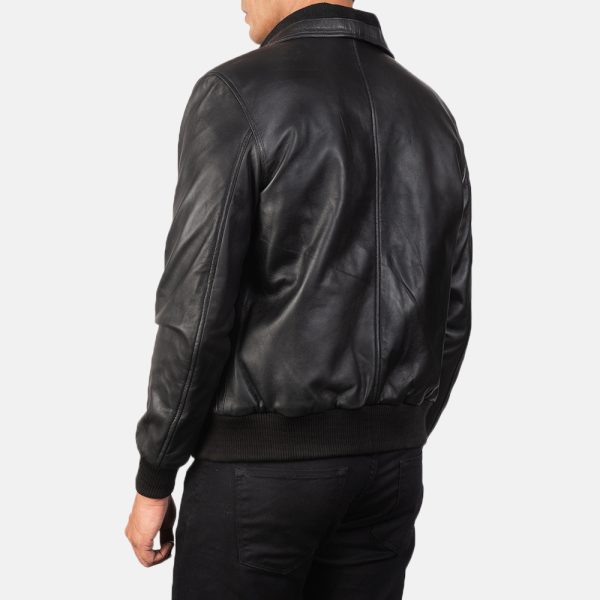 Air Rolf Black Leather Bomber Jacket - Image 4