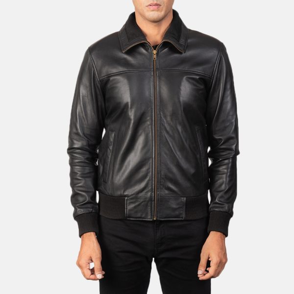 Air Rolf Black Leather Bomber Jacket - Image 5