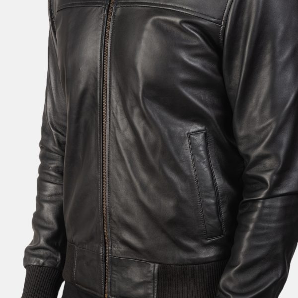 Air Rolf Black Leather Bomber Jacket - Image 6