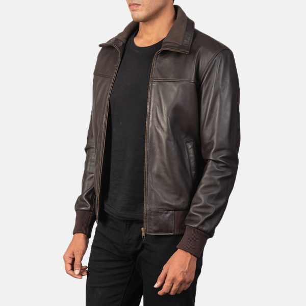 Air Rolf Brown Leather Bomber Jacket - Image 3