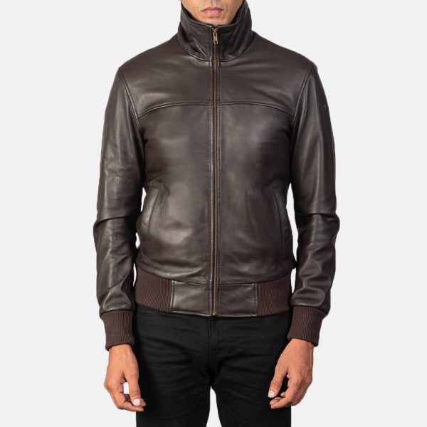 Air Rolf Brown Leather Bomber Jacket - Image 7