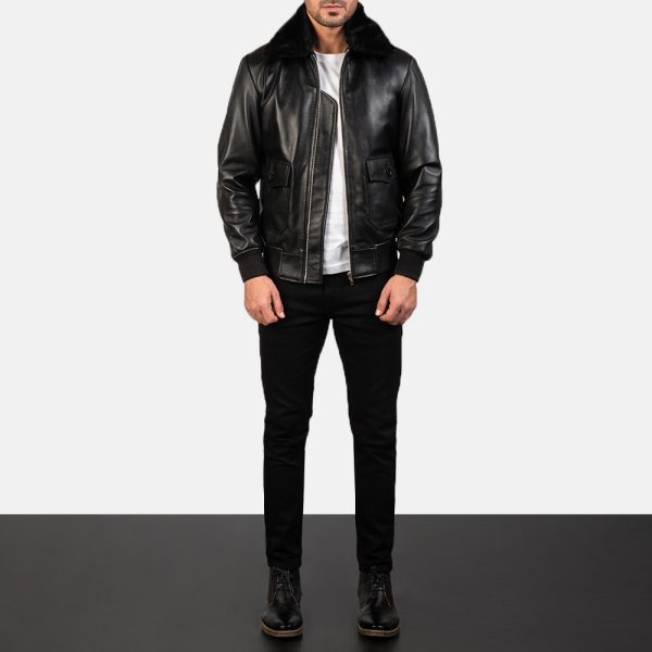 Airin G-1 Black Leather Bomber Jacket - Image 2