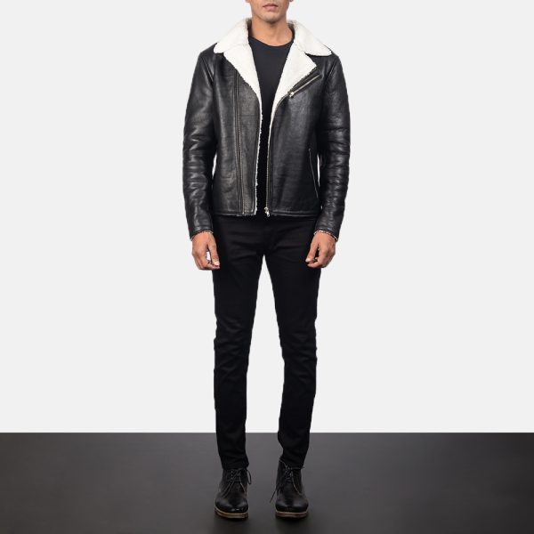 Alberto White Shearling Black Leather Jacket - Image 4