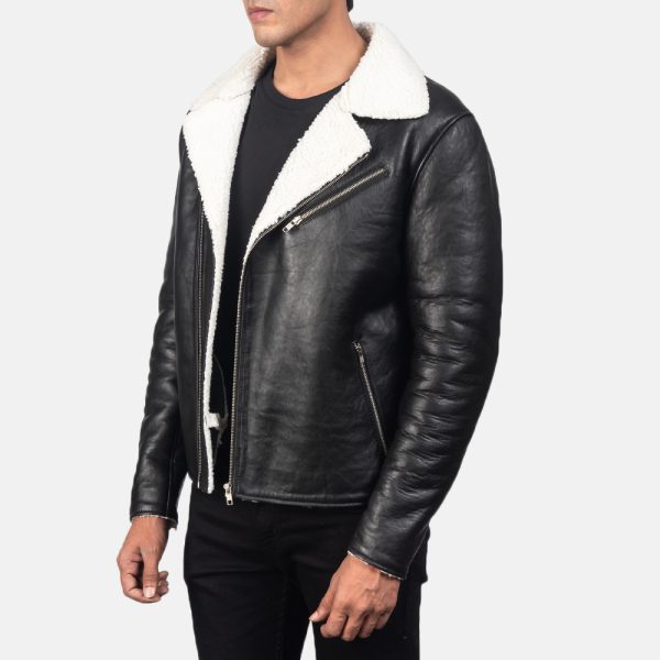 Alberto White Shearling Black Leather Jacket - Image 3