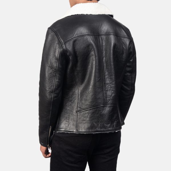 Alberto White Shearling Black Leather Jacket - Image 5