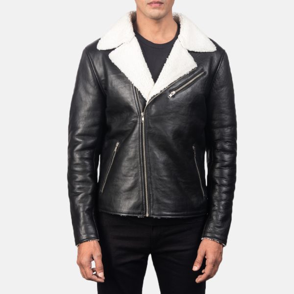 Alberto White Shearling Black Leather Jacket - Image 6