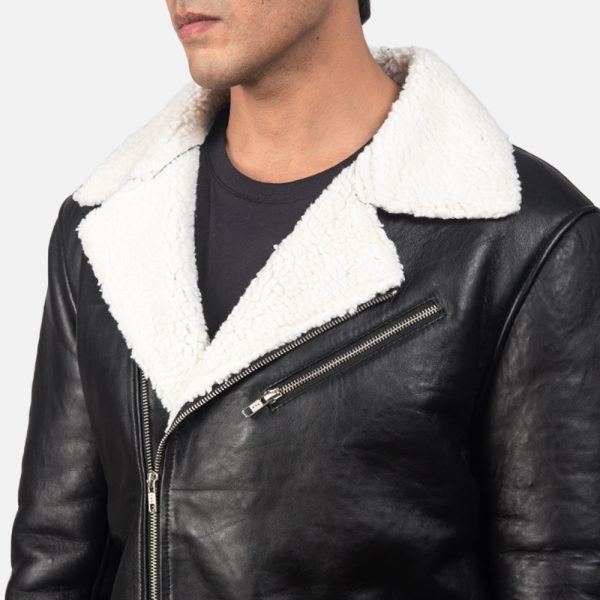 Alberto White Shearling Black Leather Jacket - Image 7