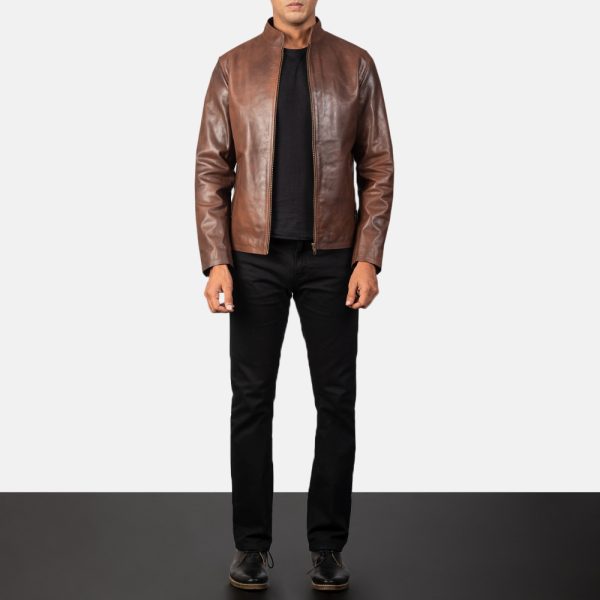 Alex Brown Leather Biker Jacket - Image 2