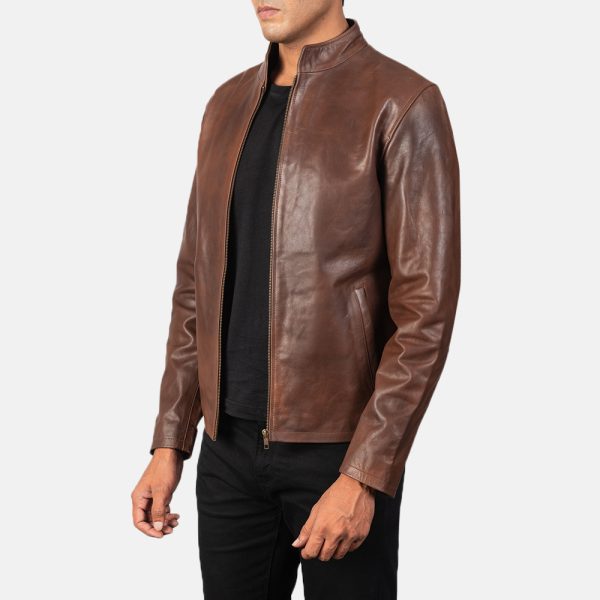 Alex Brown Leather Biker Jacket - Image 4