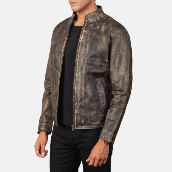 Alex Distressed Brown Leather Biker Jacket - Image 4