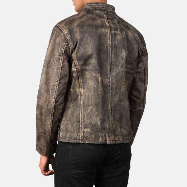 Alex Distressed Brown Leather Biker Jacket - Image 5