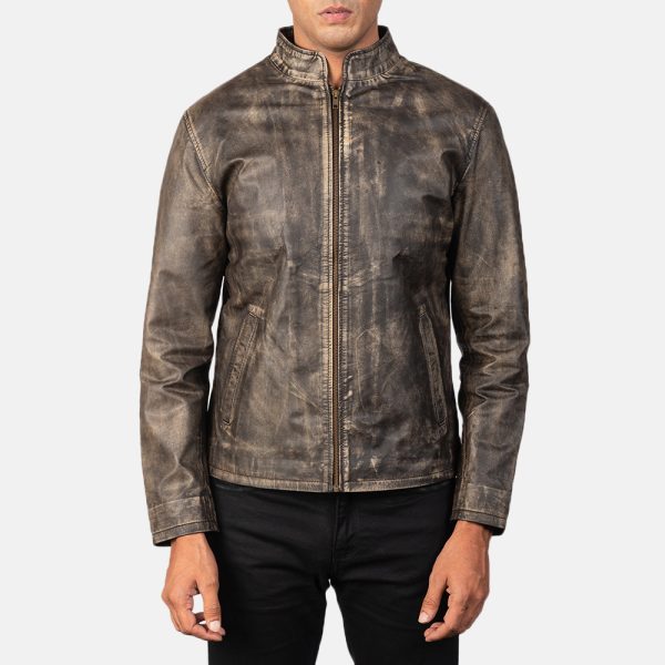 Alex Distressed Brown Leather Biker Jacket - Image 6