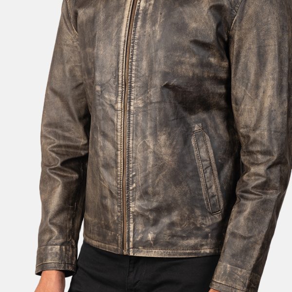 Alex Distressed Brown Leather Biker Jacket - Image 7