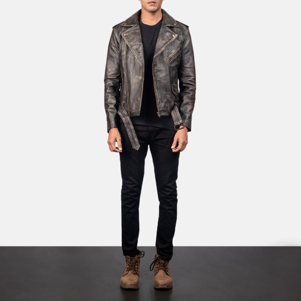 Allaric Alley Distressed Brown Leather Biker Jacket - Image 2