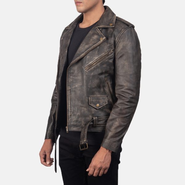 Allaric Alley Distressed Brown Leather Biker Jacket - Image 4