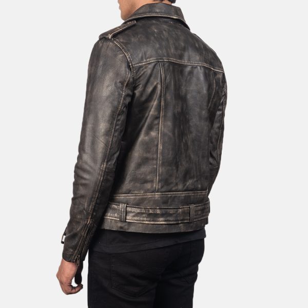 Allaric Alley Distressed Brown Leather Biker Jacket - Image 5