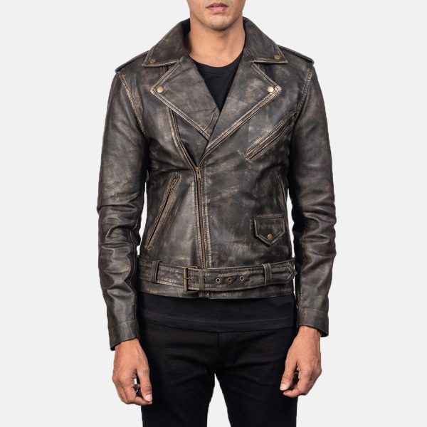 Allaric Alley Distressed Brown Leather Biker Jacket - Image 6