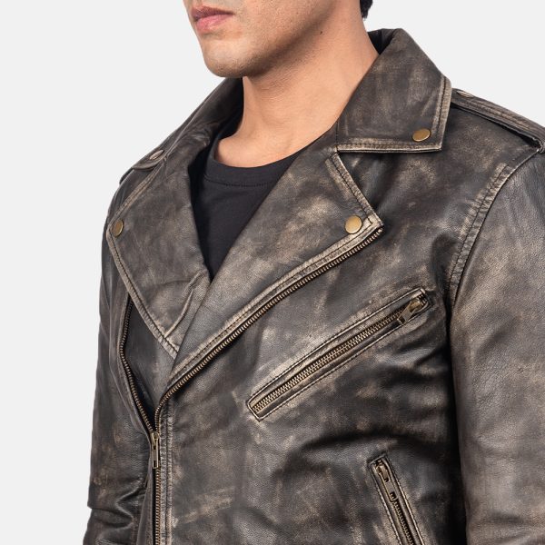 Allaric Alley Distressed Brown Leather Biker Jacket - Image 7