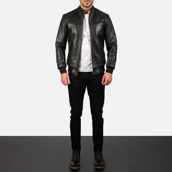 Sven Black Leather Bomber Jacket - Image 7