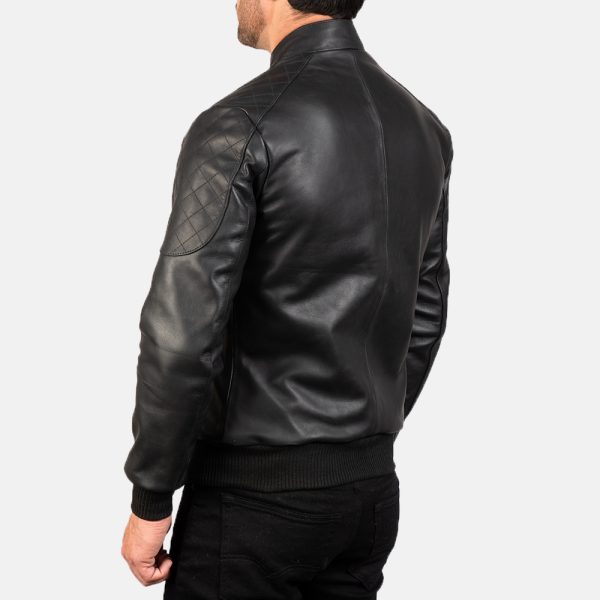 Sven Black Leather Bomber Jacket - Image 4