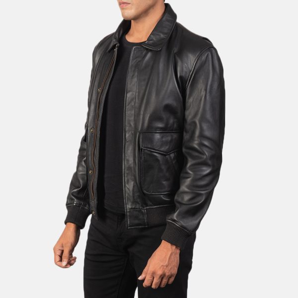 Coffmen Black Leather Bomber Jacket - Image 4