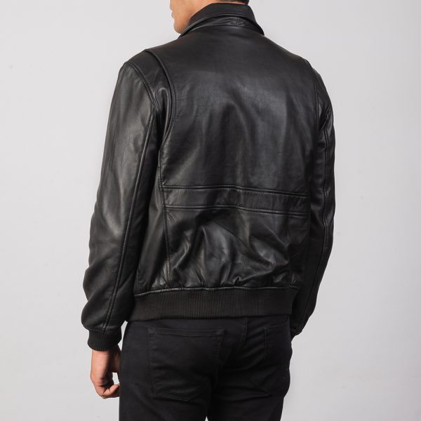 Coffmen Black Leather Bomber Jacket - Image 5