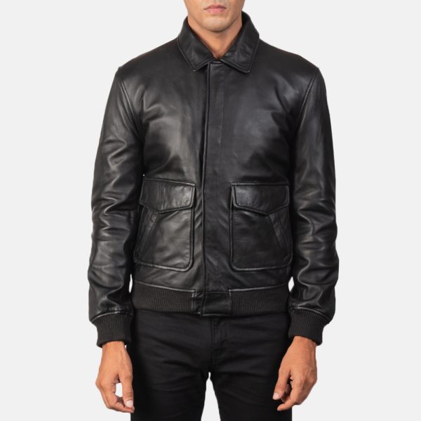 Coffmen Black Leather Bomber Jacket - Image 6