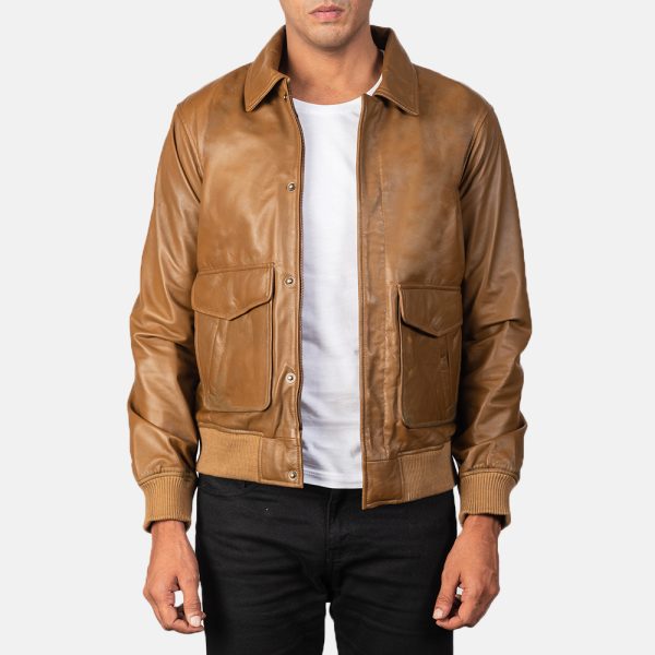 Coffmen Olive Brown Leather Bomber Jacket