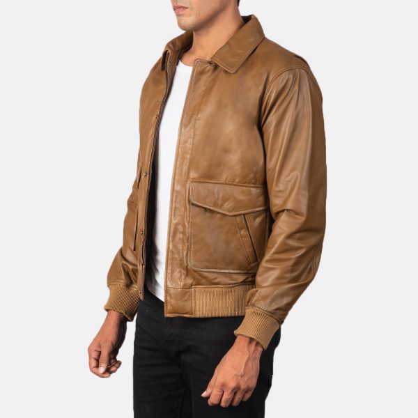 Coffmen Olive Brown Leather Bomber Jacket - Image 4