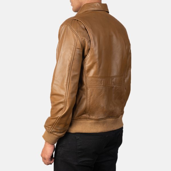 Coffmen Olive Brown Leather Bomber Jacket - Image 5